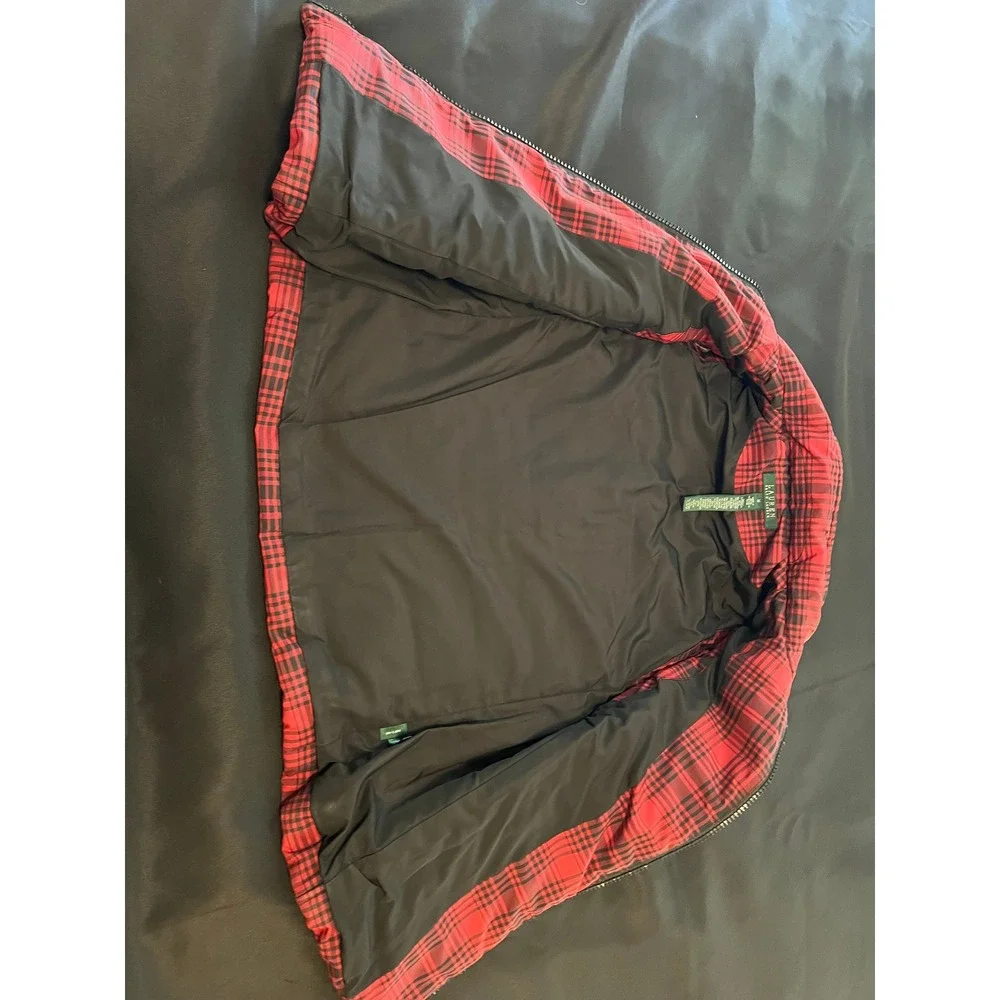 Lauren Ralph Lauren Red Black Plaid Puffer Vest Womens Medium Quilted Full Zip